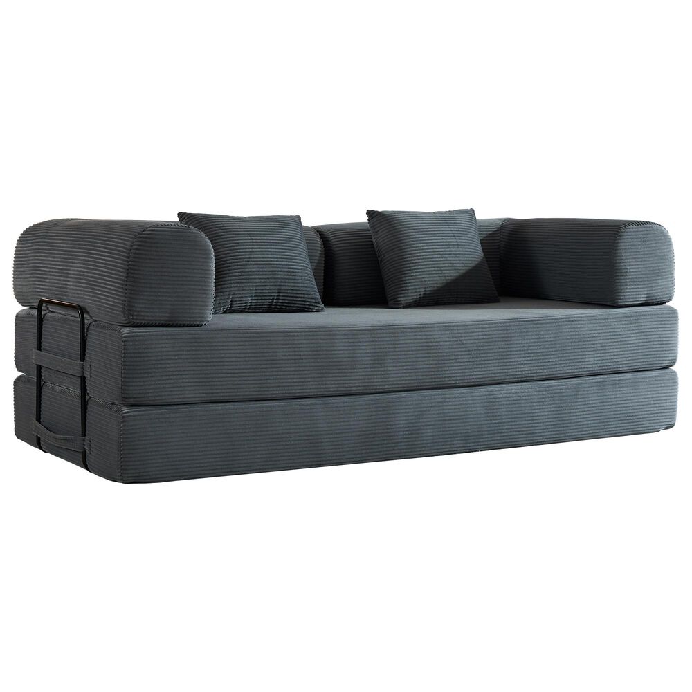 GigaCloud Corduroy Convertible Sleeper Sofa with Cylindrical Pillow in Gray, , large