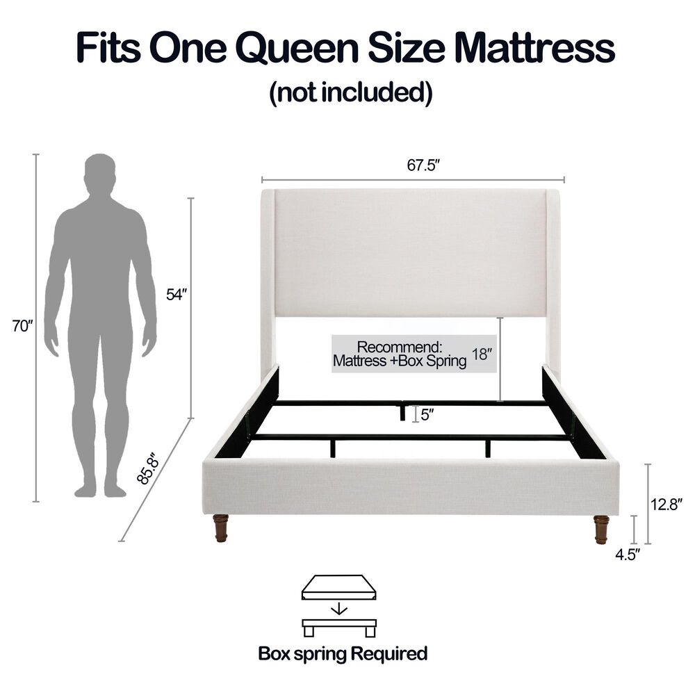 Hearth and Haven Hayden Queen Panel Bed with Ivory Upholstery in Walnut, , large