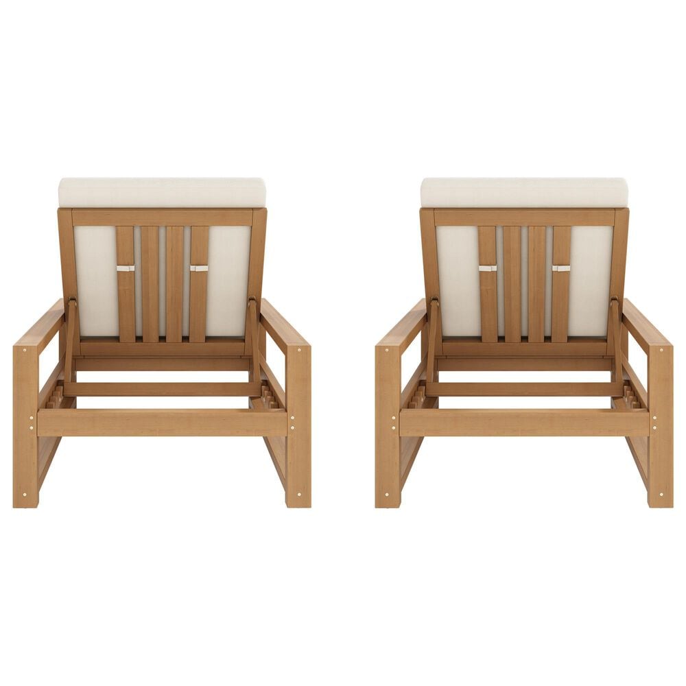 HOMLUX Adjustable Outdoor Chaise Lounge with Armrests and Light Teak Frame in Beige (Set of 2), , large