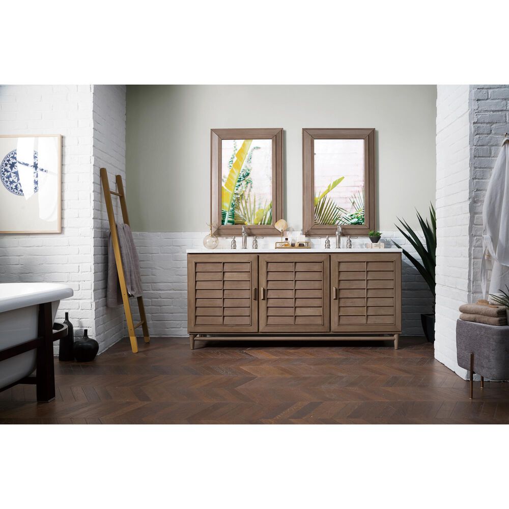 James Martin Vanities Portland 72&quot; Double Bathroom Vanity in Whitewashed Walnut with 3 cm Arctic Fall Solid Surface Top and Rectangular Sinks, , large