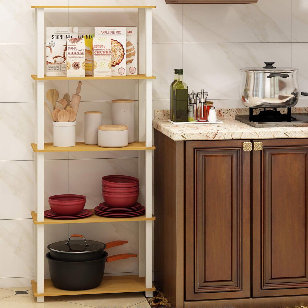 HOMLUX 5-Tier Display Rack in Beech and White, , large