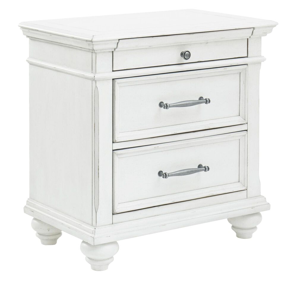 Ashley Kanwyn 3 Drawer Nightstand in Distressed Whitewash, , large