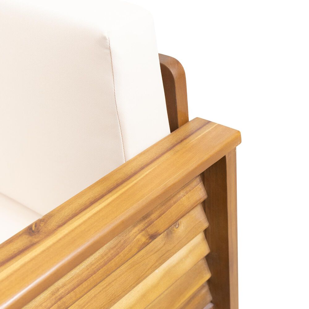 Hearth and Haven Outdoor Acacia Wood Club Chair with Beige Cushions in Teak, , large