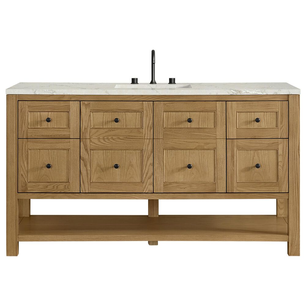James Martin Vanities Breckenridge 60" Single Bathroom Vanity in Light Natural Oak with 3 cm Victorian Silver Quartz Top and Rectangular Sink, , large