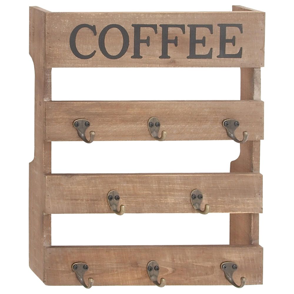 Maple and Jade Farmhouse Wooden Coffee Wall Hook in Brown, , large