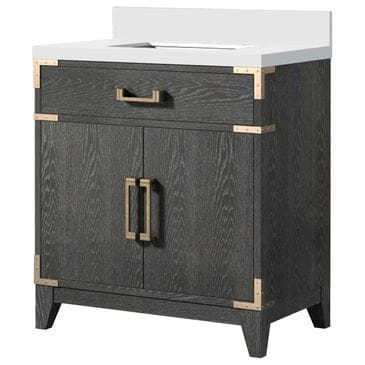 Lexora Home Laurel 30" Single Bathroom Vanity in Black Oak with White Cultured Marble Top and Rectangular Sink, , large