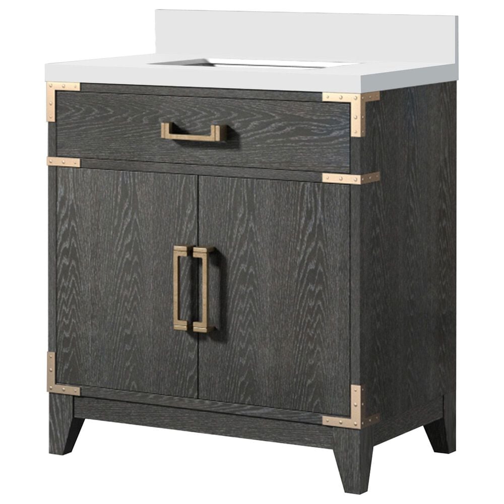 Lexora Home Laurel 30" Single Bathroom Vanity in Black Oak with White Cultured Marble Top and Rectangular Sink, , large