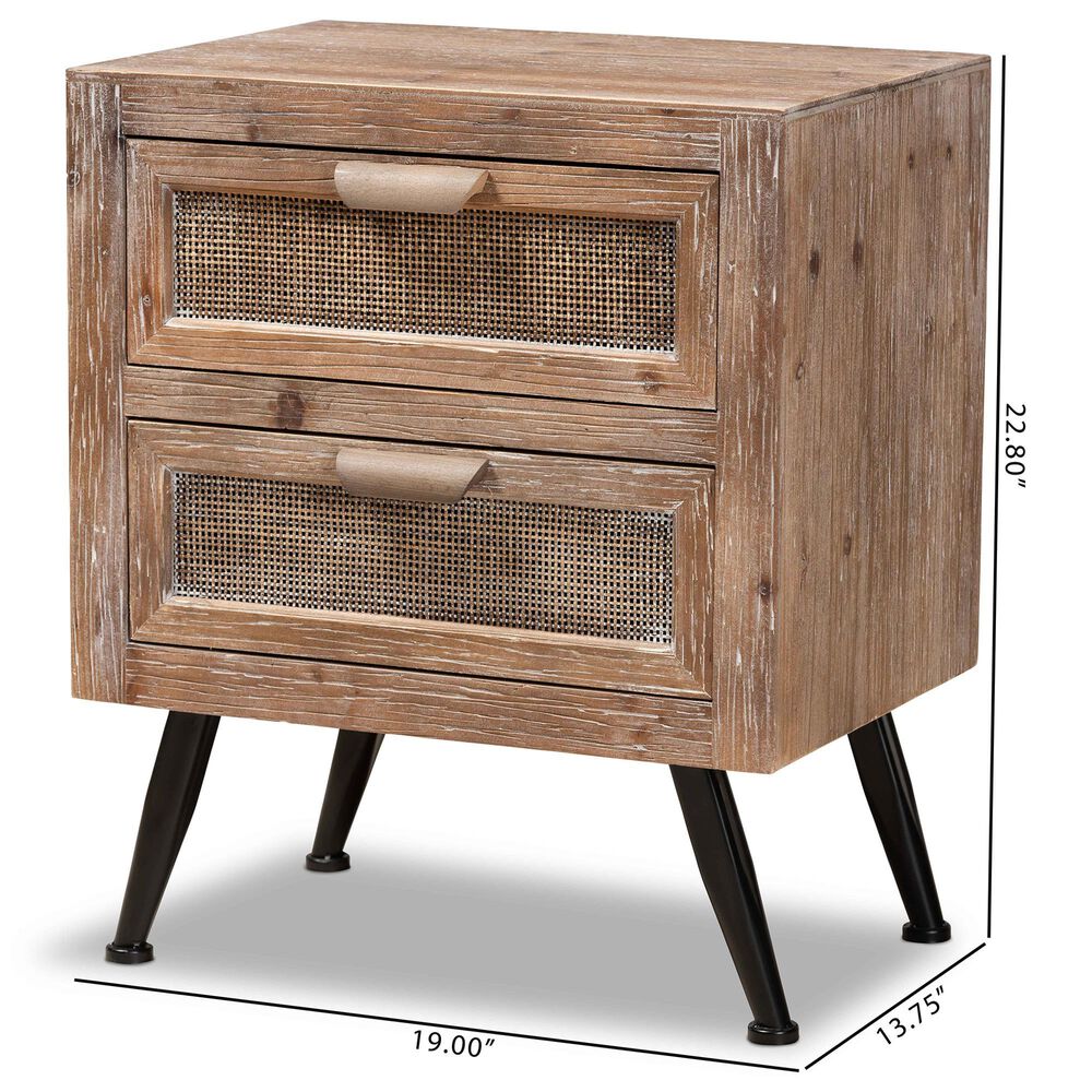 Baxton Studio Calida 2-Drawer End Table in Whitewashed Natural Brown and Black, , large