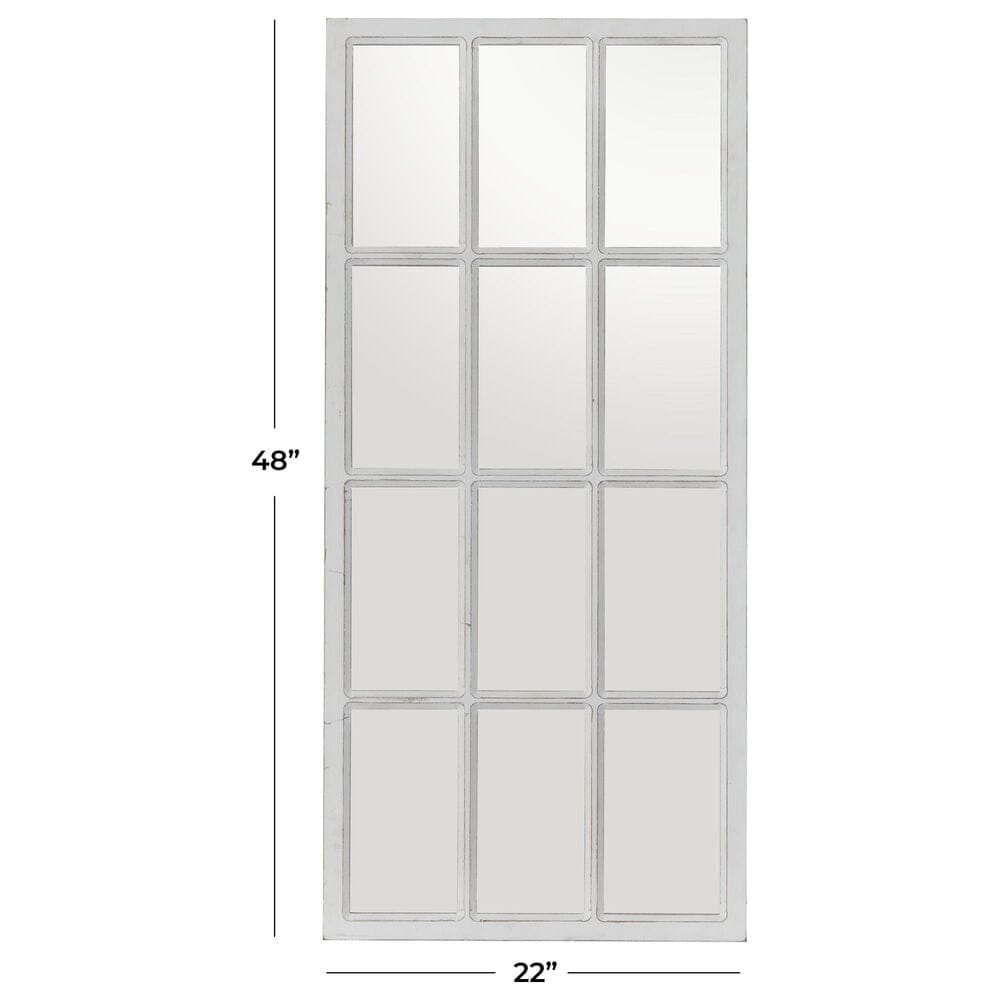 Maple and Jade 48&quot; x 22&quot; Window Pane Inspired Wall Mirror in Distressed White, , large
