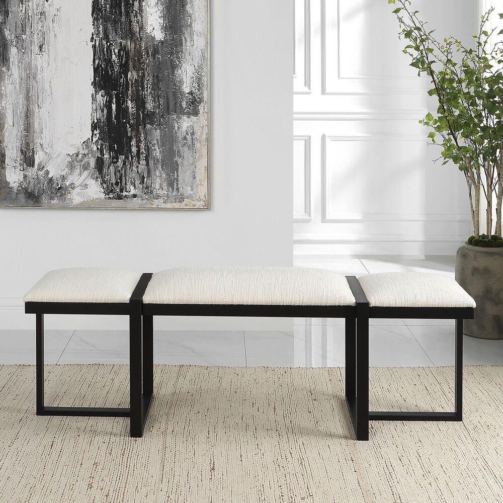Uttermost Triple Cloud Bench with White Cushion in Black, , large