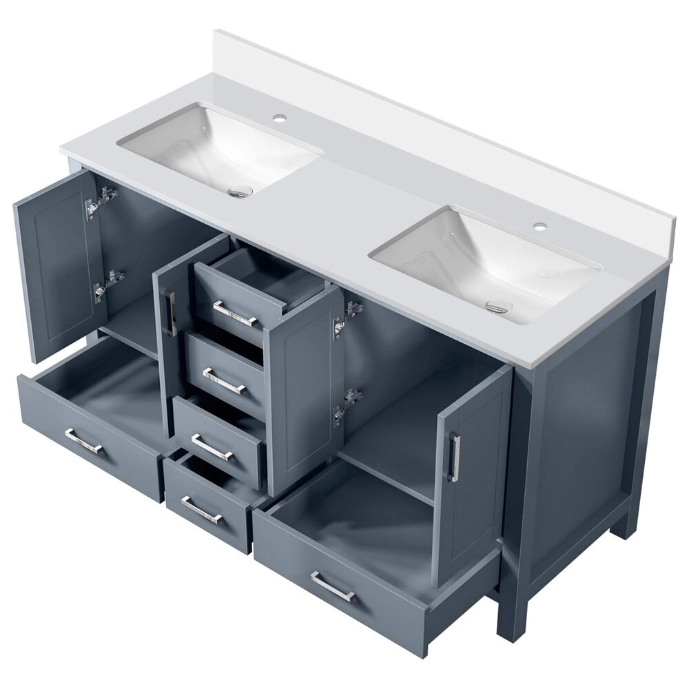 Lexora Home Jacques 60&quot; Double Bathroom Vanity in Dark Grey with 2 cm White Quartz Top and Rectangular Sinks, , large