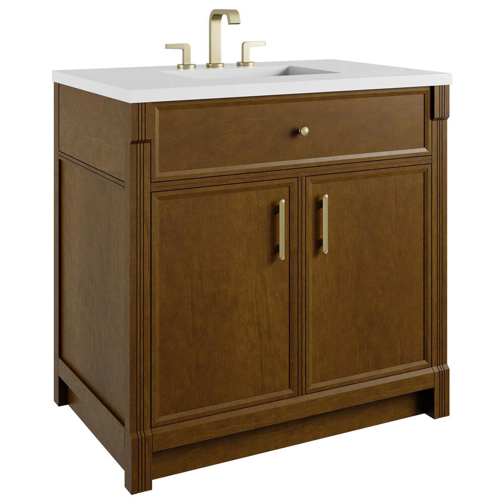 James Martin Bellshire 36" Single Bathroom Vanity in Honey Oak with 3 cm White Zeus Silestone Top and Rectangular Sink, , large