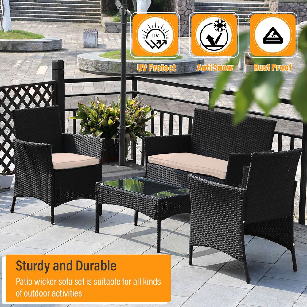 Furniture of America Bianca 4-Piece Patio Conversation Set in Black, , large
