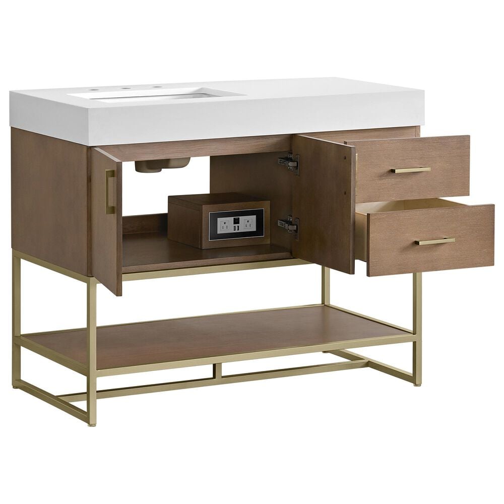 37B Mauri 42" Single Bathroom Vanity with Metal Base in Walnut Drift with High-Profile 4" White Composite Stone Top, , large