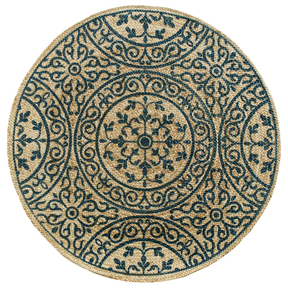 L&R Resources Synergy 6" Round Tan and Slate Teal Area Rug, , large