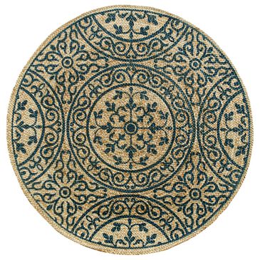 L&R Resources Synergy 6" Round Tan and Slate Teal Area Rug, , large