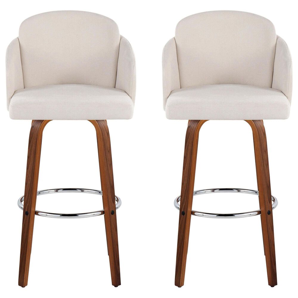 LumiSource Dahlia Swivel Bar Stool with Cream Fabric Upholstery in Walnut and Chrome (Set of 2), , large