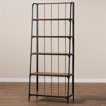 Baxton Studio Ceren 5-Tier Ladder Shelf in Brown/Black, , large