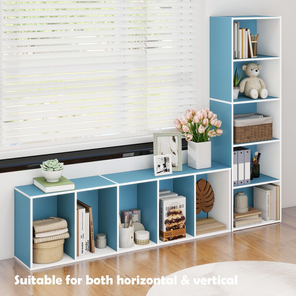 HOMLUX 5-Tier Reversible Bookshelf with Decorative Open Shelves in White and Light Blue, , large