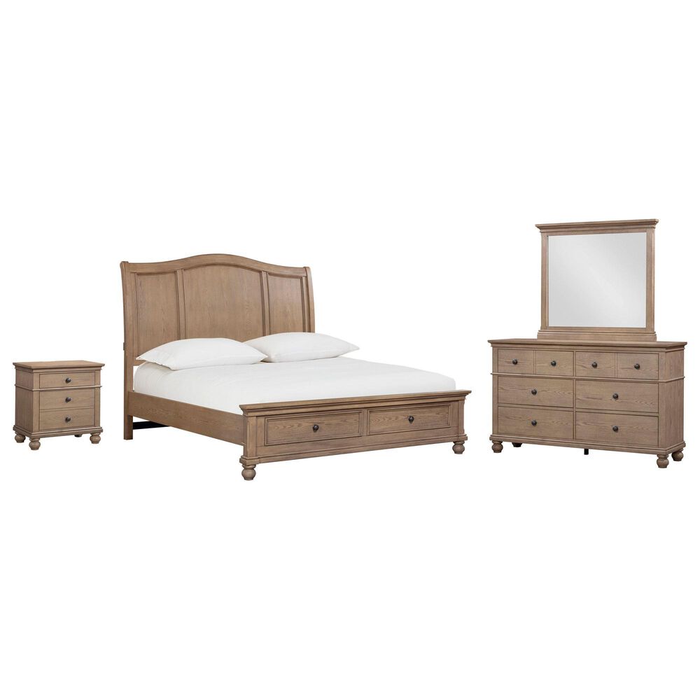 Riva Ridge Oxford 4-Piece King Sleigh Storage Bedroom Set in Tan with USB Ports, , large