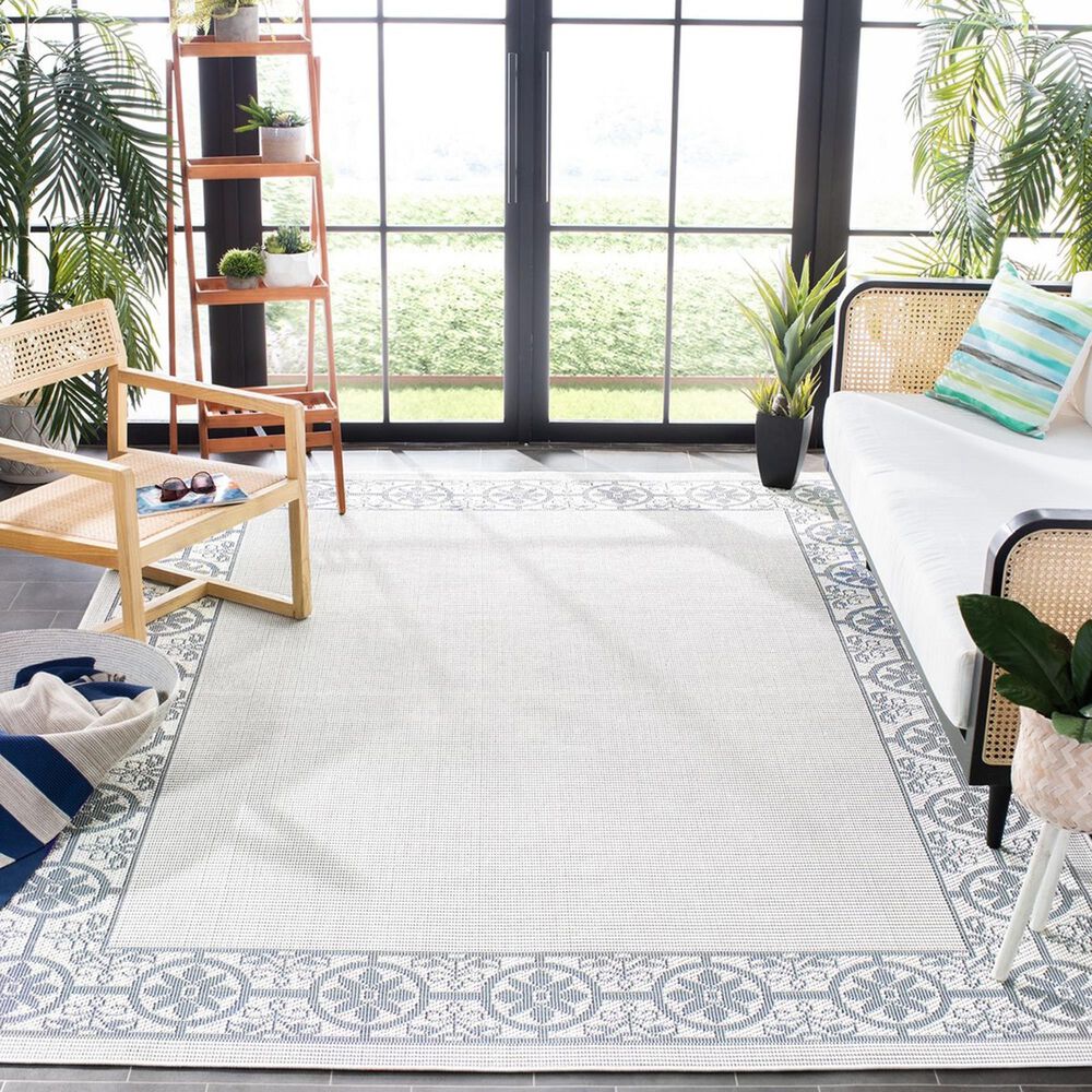 Safavieh Bermuda Floral 8&#39; x 10&#39; Ivory and Light Blue Indoor/Outdoor Area Performance Rug, , large