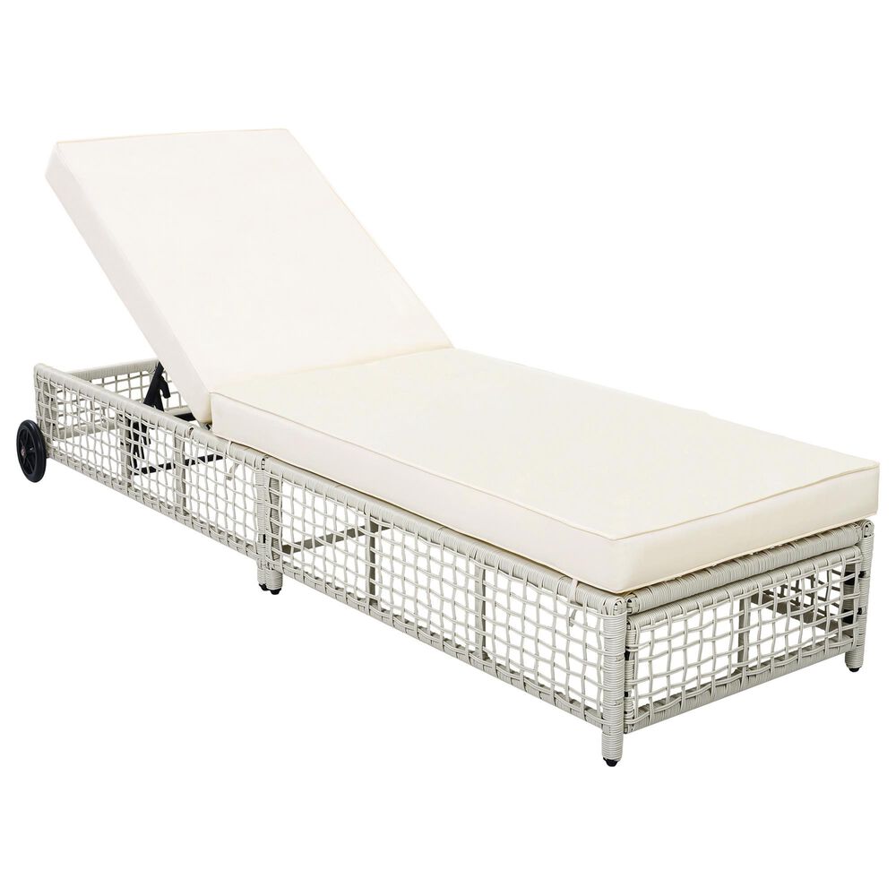 HOMLUX Patio Chaise Lounge with Creamy White Rattan in Beige, , large