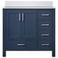 Lexora Home Jacques 36" Left Offset Single Bathroom Vanity in Navy Blue with 2 cm White Quartz Top and Rectangular Sink, , large