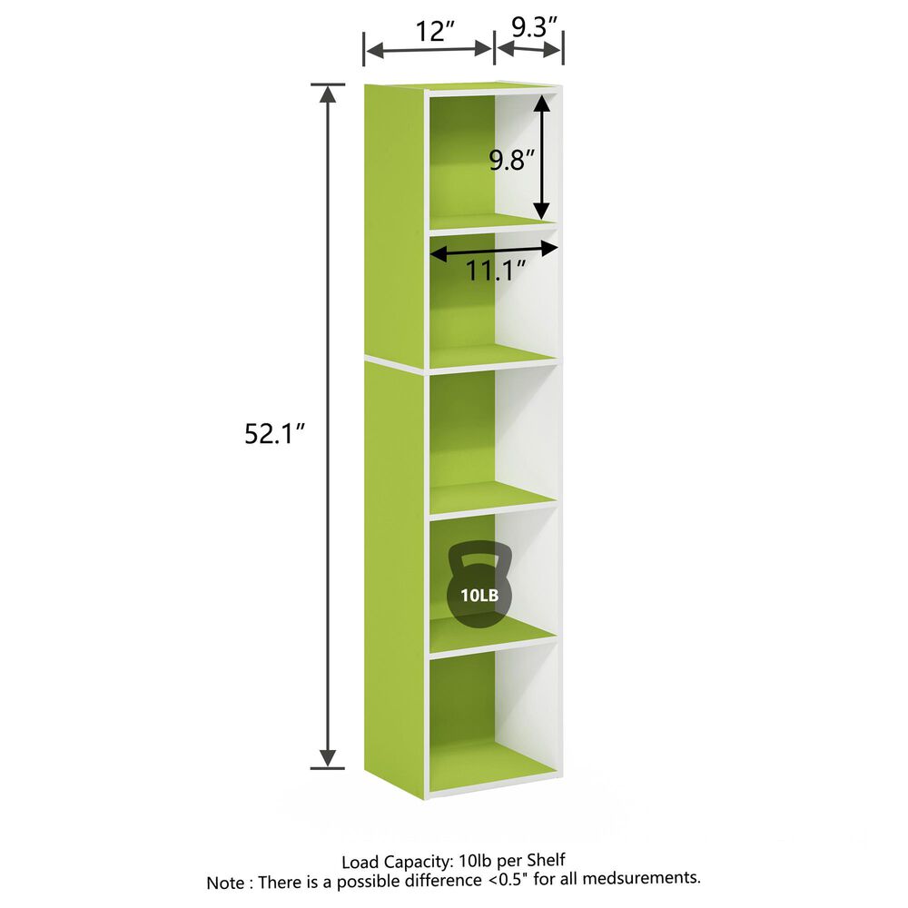 HOMLUX 5-Tier Cube Open Shelf Storage Organizer Bookcase in Green and White, , large