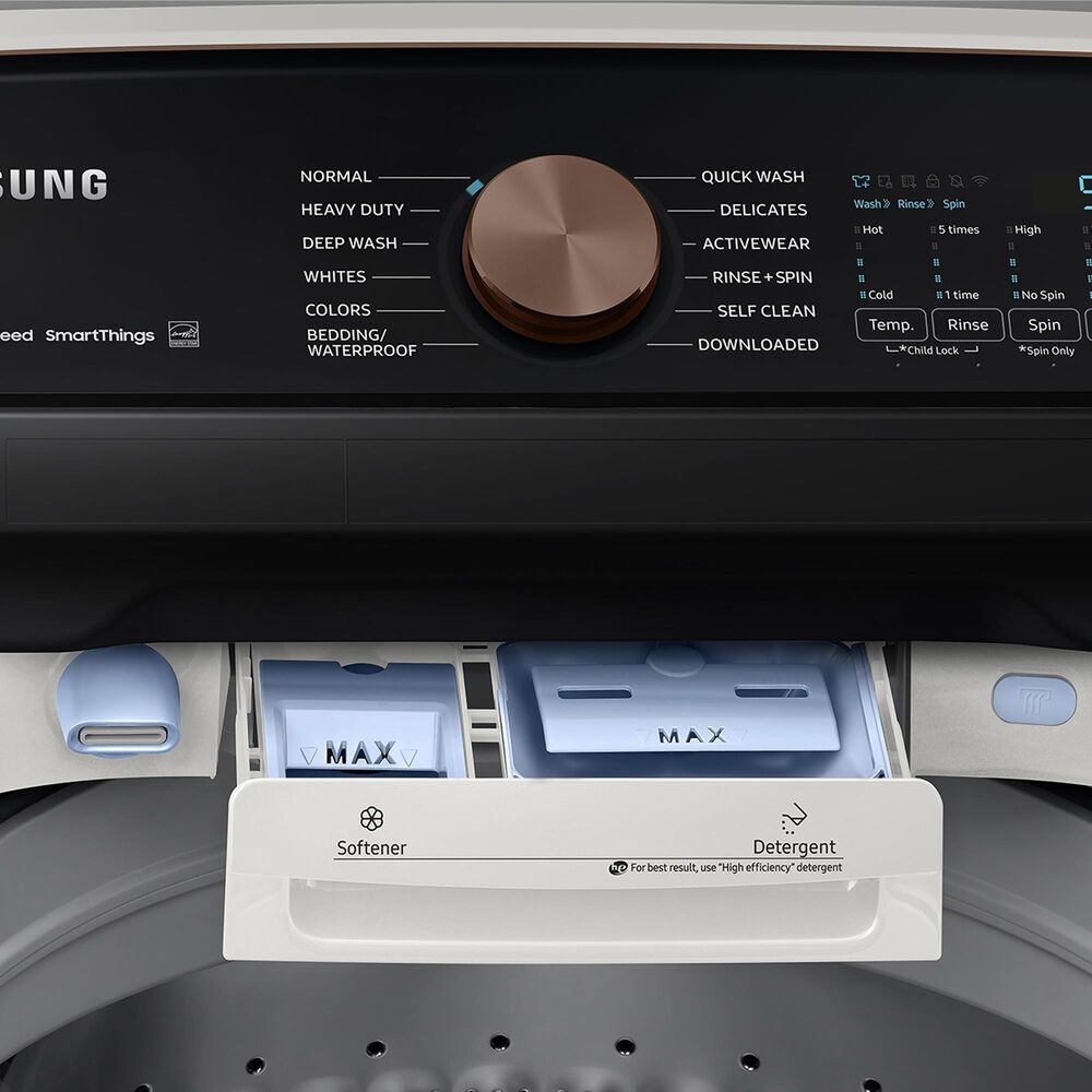 Samsung 5.5 Cu. Ft. Smart Top Load Impeller Washer and 7.4 Cu. Ft. Electric Dryer in Ivory, , large
