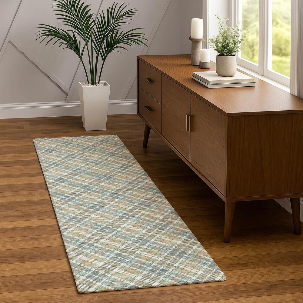 Dalyn Rug Company Soft Essentials Plaid Seaside 2'3" x 7'6" Indoor/Outdoor Runner, , large