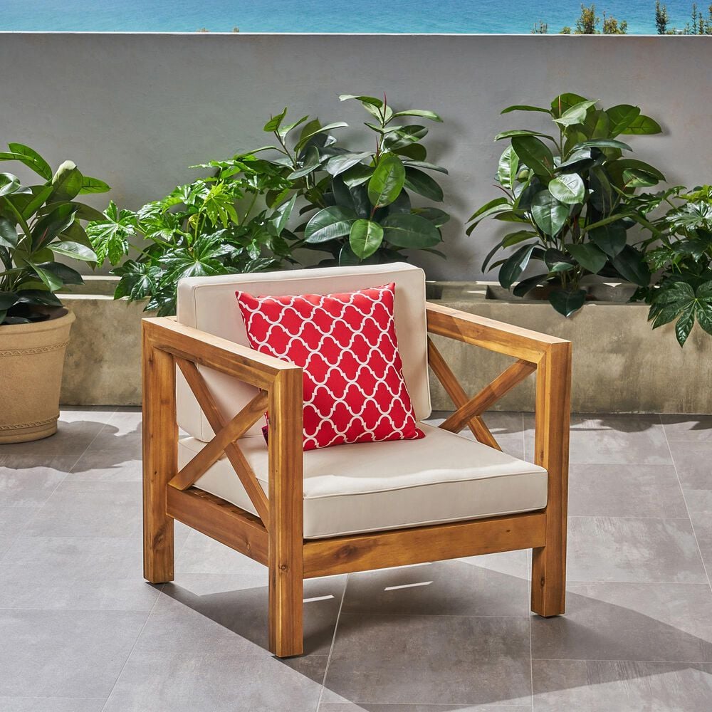 Hearth and Haven Brava Outdoor Club Chair with Cross-Back Design in Beige, , large