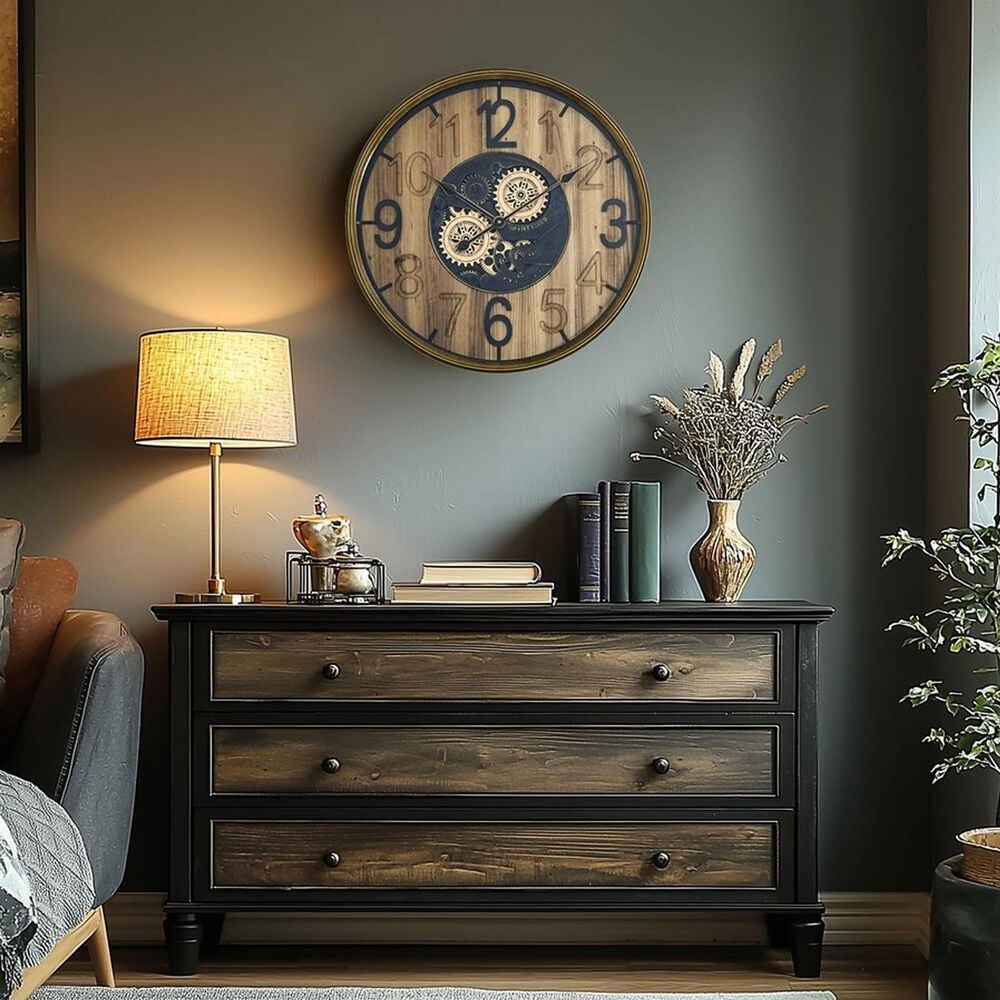Yosemite Home Decor Carved Gear Wall Clock in Gold and Black, , large