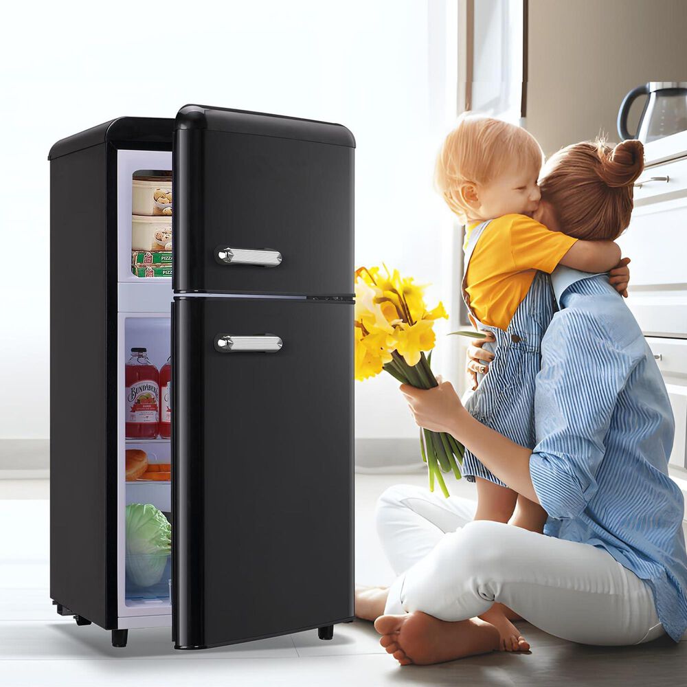 HOMLUX 3.5 Cu. Ft. Top Freezer Refrigerator with Dual Doors and Adjustable Shelves in Black, , large