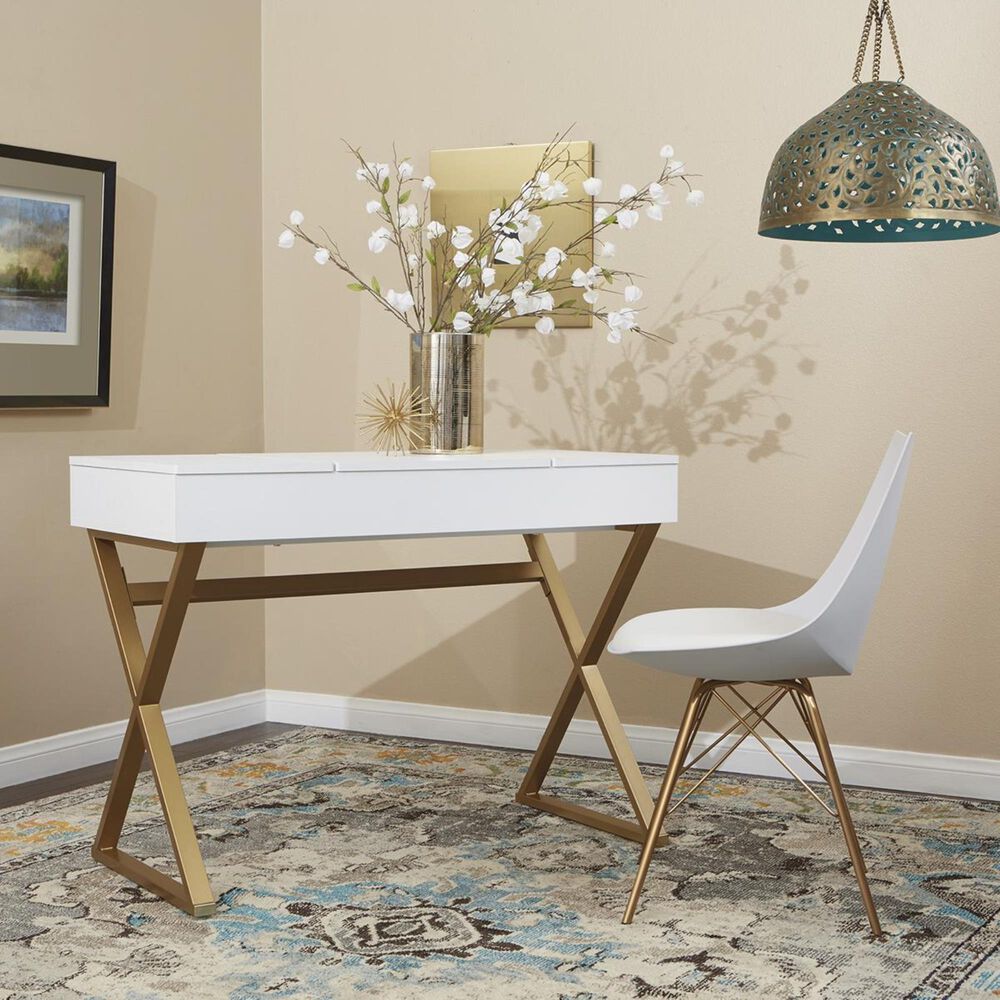 OSP Home Juliette Vanity Desk in White and Gold Nebraska Furniture Mart