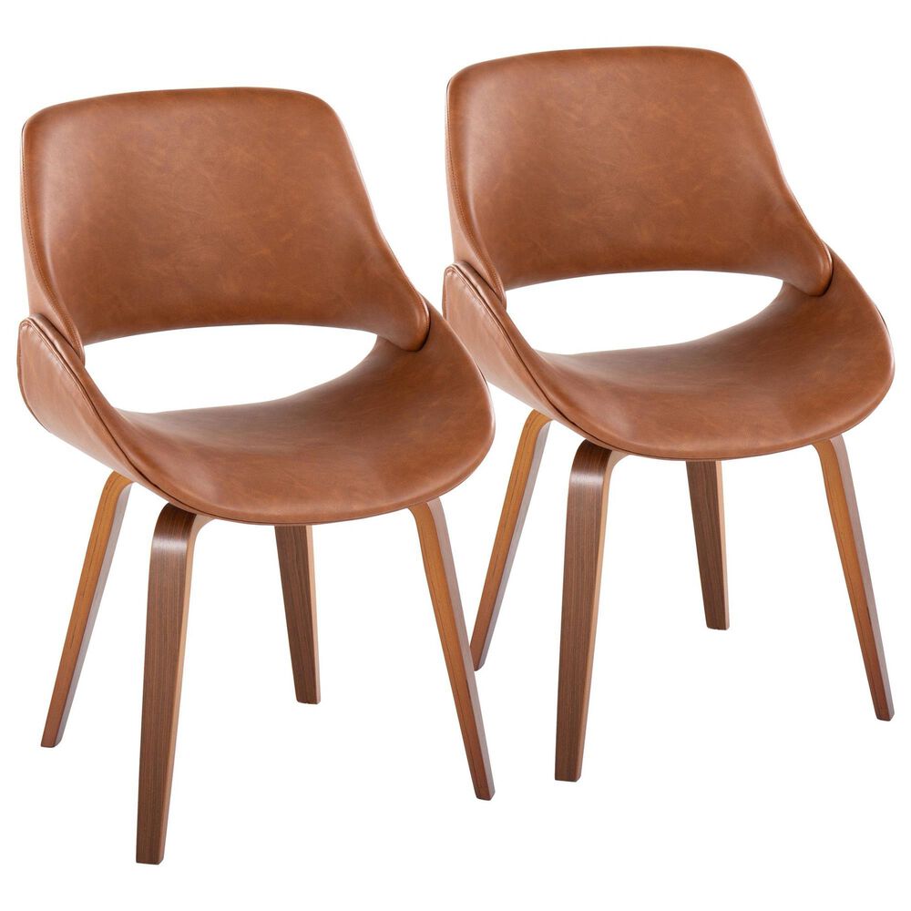 LumiSource Fabrico Mid-Century Modern Dining/accent Chair in Walnut and Camel Faux Leather by LumiSource - Set of 2, , large