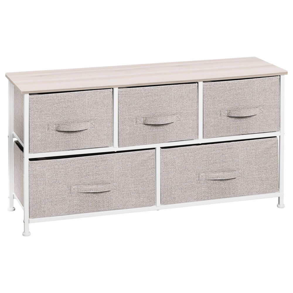 mDesign 5-Drawer Wide Dresser with Fabric Drawers in Linen, , large