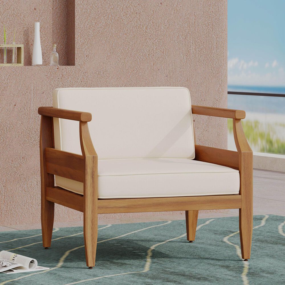 Hearth and Haven Aston Outdoor Club Chair with Cream Cushion in Teak, , large