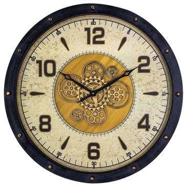 Yosemite Home Decor Venetian Round Gear Wall Clock in Black and Gold, , large