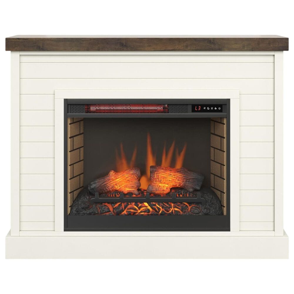 Legends Home Washington Fireplace Mantel with Fireplace Insert in Jasmine White and Barnwood, , large