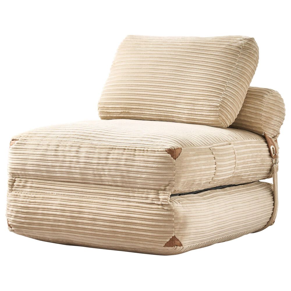 HOMLUX Convertible Sleeper Chair with Pillow and Back Support in Beige, , large