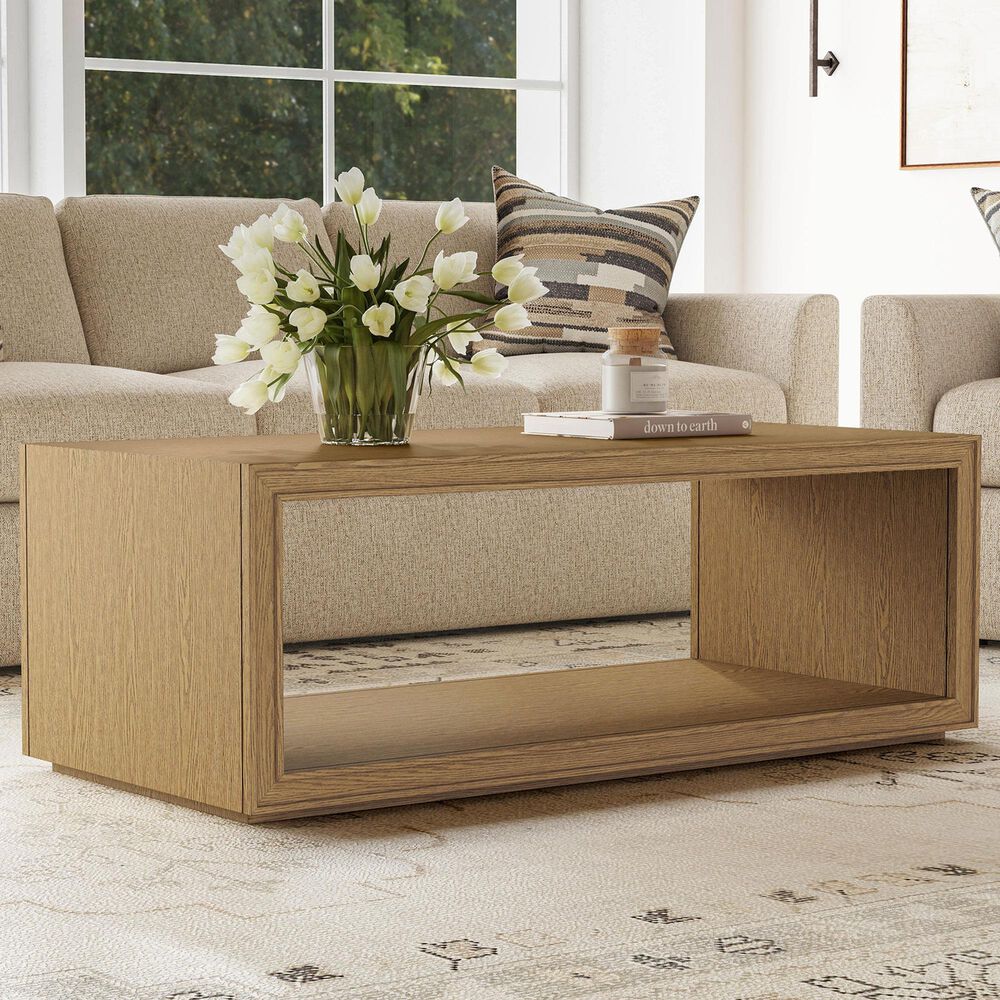 Flexsteel Waterfall Rectangular Coffee Table with Casters in Light Oak, , large