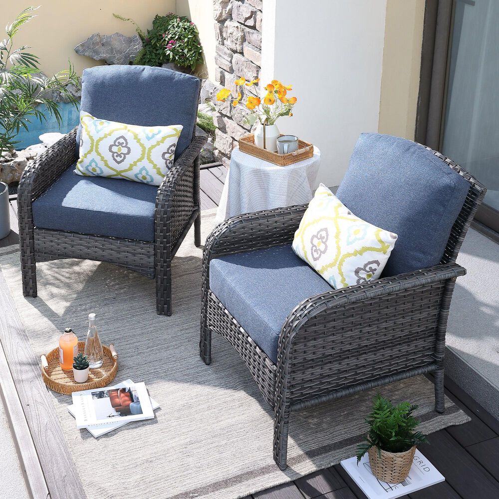 HOMLUX 27" Patio Single Chair in Denim Blue (Set of 2), , large