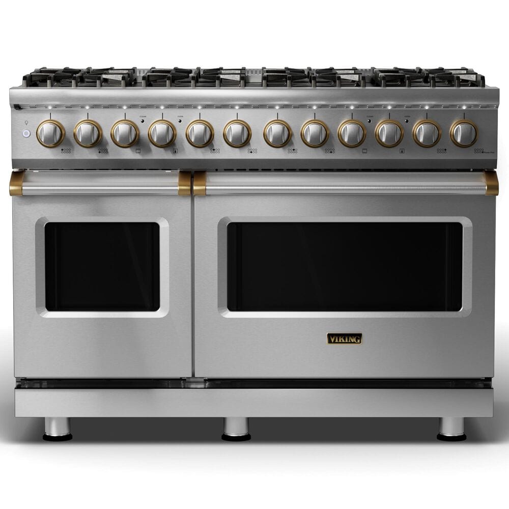 Viking Range 5 Series 48" Dual Fuel Range with Brushed Brass Trim in Stainless Steel, , large