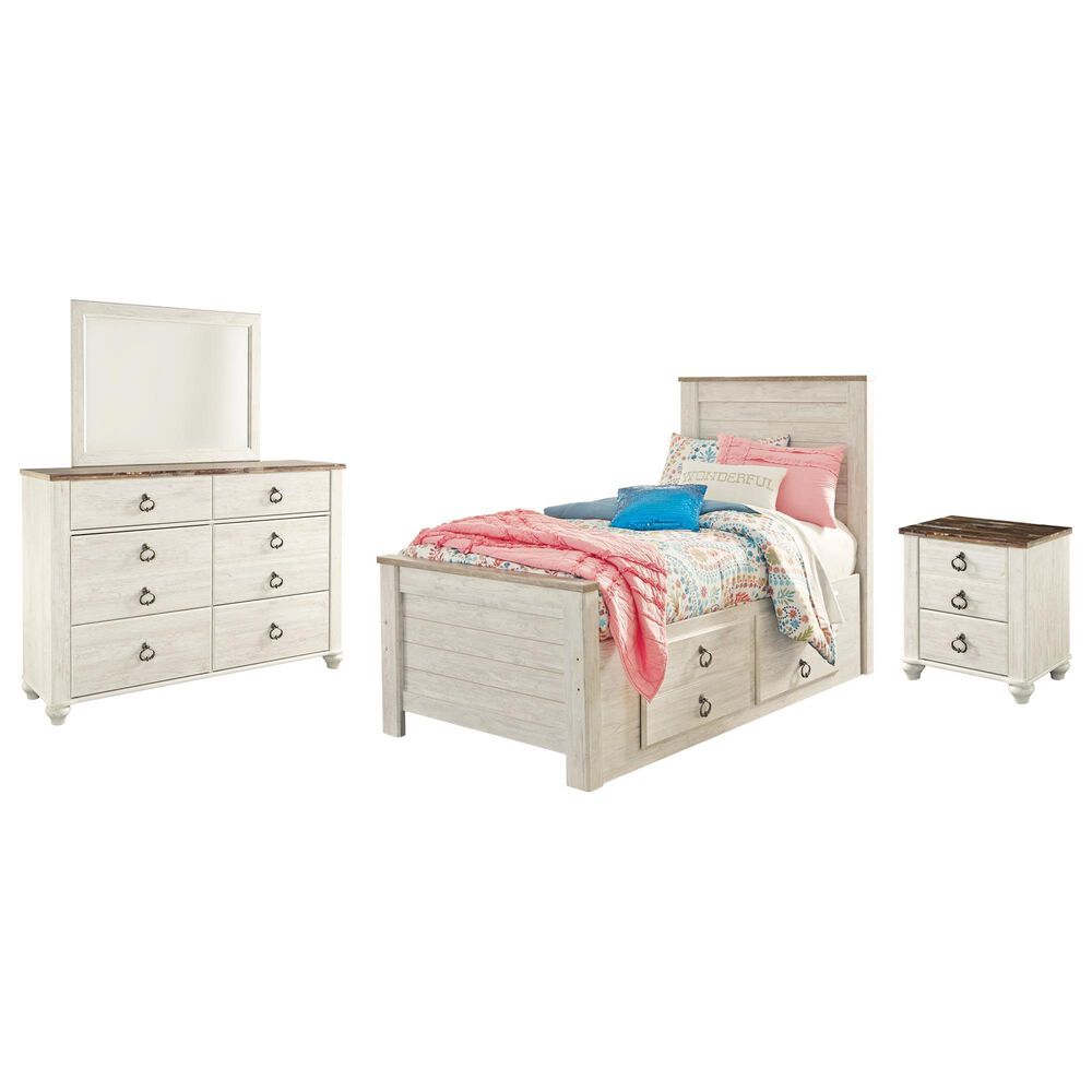 Ashley Willowton 4-Piece Twin Storage Bedroom Set in Whitewash, , large