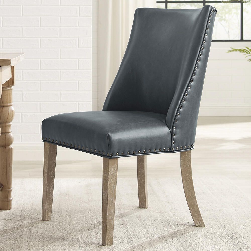 Linon Home Decor Adler Side Chair with Navy Faux Leather Cushion in Natural, , large