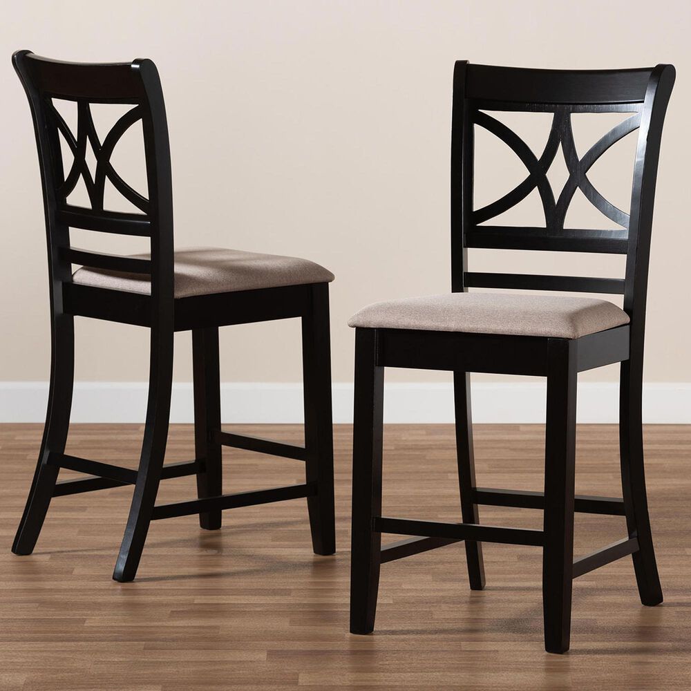 Baxton Studio Chandler Counter Height Chair in Sand/Espresso Brown (Set of 2), , large