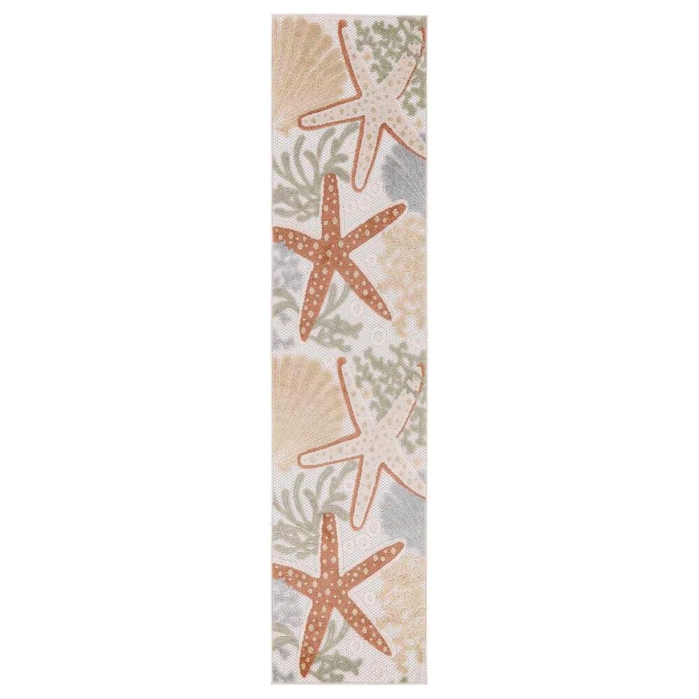Nourison Aloha ALH24 2"3" x 8" Ivory and Multicolor Indoor/Outdoor Runner, , large