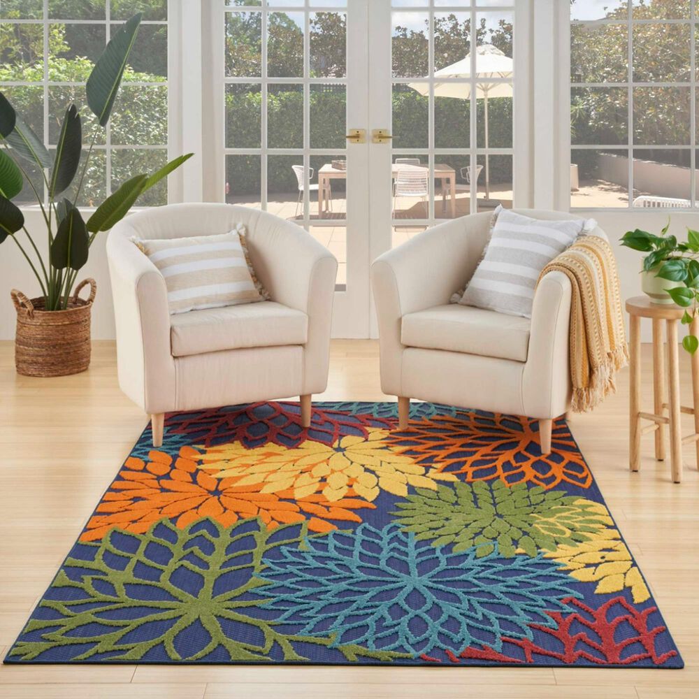 Nourison Aloha ALH05 9&#39; x 12&#39; Navy and Multicolor Indoor/Outdoor Area Rug, , large