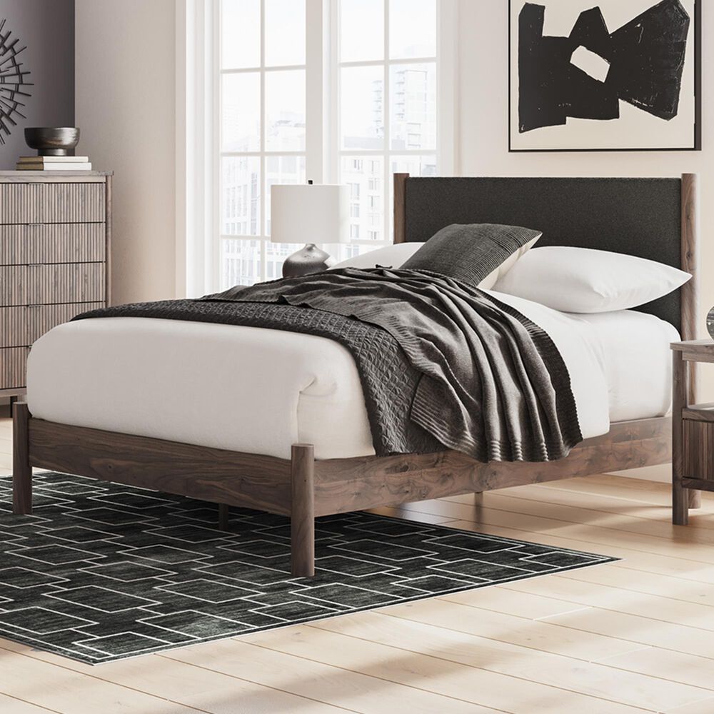 Ashley Pamytta Queen Upholstered Panel Platform Bed in Rich Brown, , large