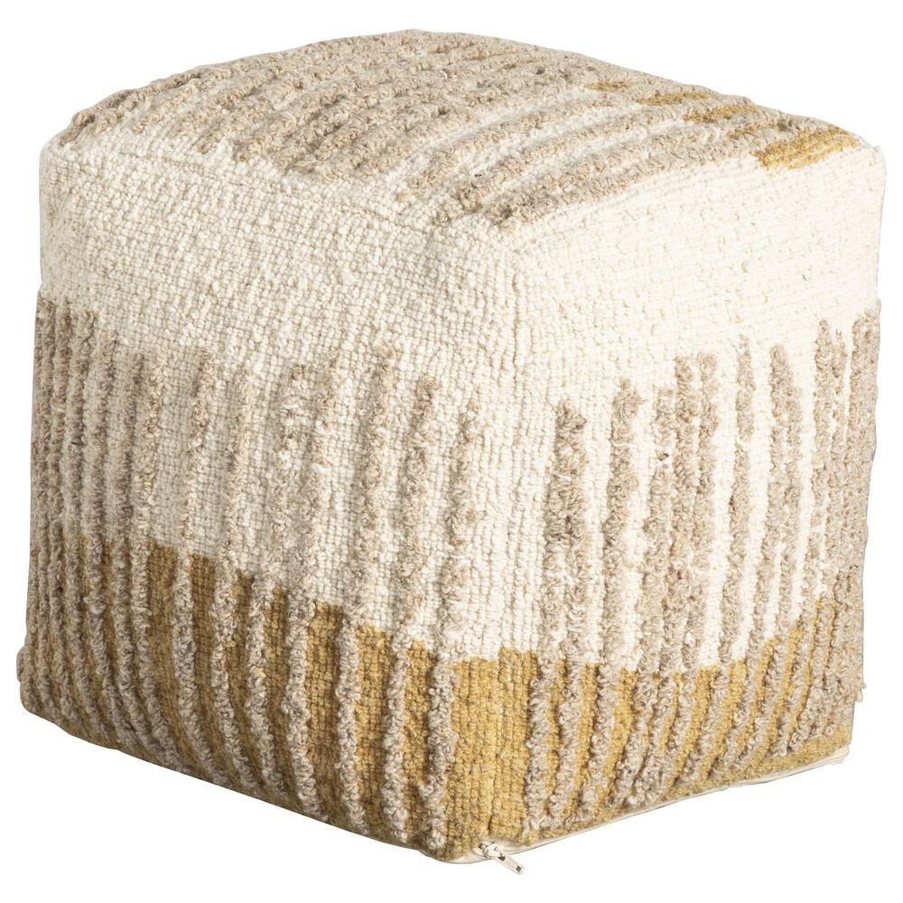 Blue Sun Designs Eugene Pouf Ottoman in Dark Mustard and Beige, , large
